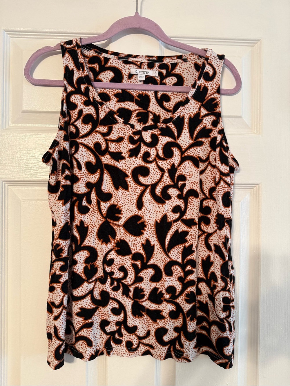 Chico's Black & Cream Floral Scroll Sleeveless Camisole
